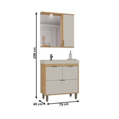 Armário de Banheiro Malibu 4 Portas com Cuba 84012 Carvalho Nature/Arenas - Ozini Móveis