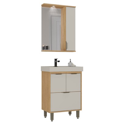 Armário de Banheiro Malibu 4 Portas com Cuba 64012 Carvalho Nature/Arenas - Ozini Móveis