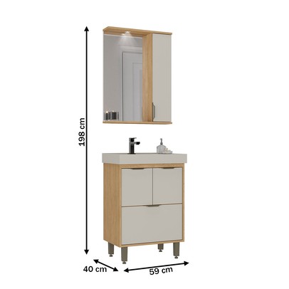 Armário de Banheiro Malibu 4 Portas com Cuba 64012 Carvalho Nature/Arenas - Ozini Móveis