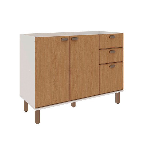 Balcão de Cozinha para Pia 120 Cm Atria 2 Portas 3 Gavetas Branco Fosco/Teka Soho - Genialflex