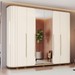 Guarda-Roupa Casal Premium 6 Portas 6 Gavetas Ripado com Espelho Off White/Nature - Henn