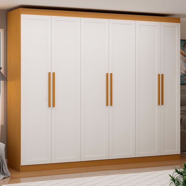Guarda-Roupa Casal Madri 6 Portas 4 Gavetas 100% Mdf Cinamomo/Branco - Genialflex