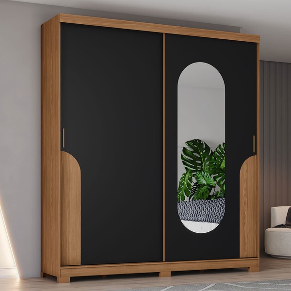 Guarda-Roupa Casal Talles 2 Portas 3 Gavetas com Espelho Nature/Preto Hp - Henn