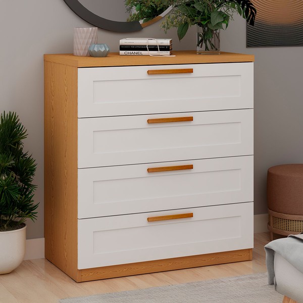 Cômoda Madri 4 Gavetas Cinamomo/Branco - Genialflex
