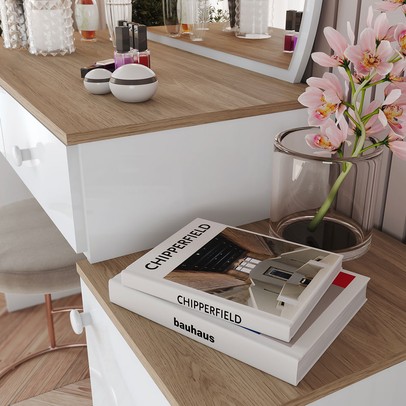 Penteadeira Agnes 1 Porta 2 Gavetas com Espelho Branco/Jequitibá Hp - Henn