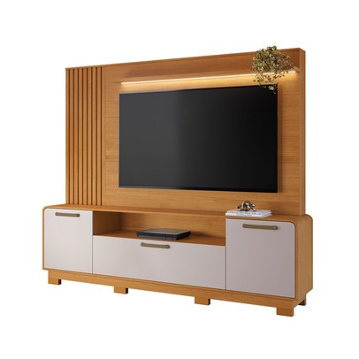 Estante para TV Até 65 Polegadas Apego Candian 3 Portas com Led Cinamomo/Off White - Jcm Móveis