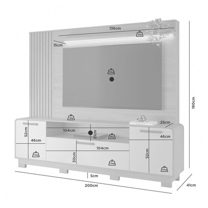 Estante para TV Até 65 Polegadas Apego Candian 3 Portas com Led Cinamomo/Off White - Jcm Móveis