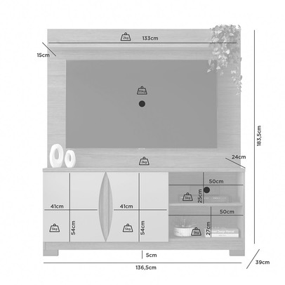 Estante para TV Até 56 Polegadas União Candian 2 Portas Cinamomo/Off White - Jcm Móveis