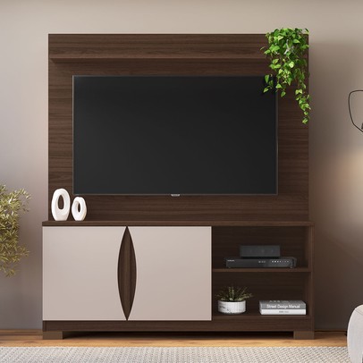 Estante para TV Até 56 Polegadas União Candian 2 Portas Café/Off White - Jcm Móveis
