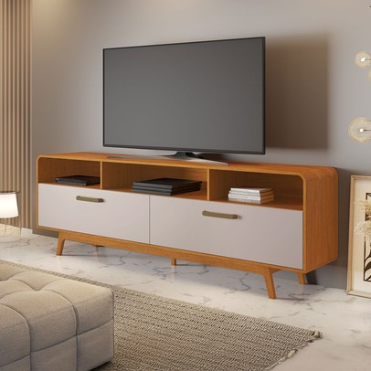 Rack para TV Até 70 Polegadas Cristal Candian 2 Portas Cinamomo/Off White - Jcm Móveis