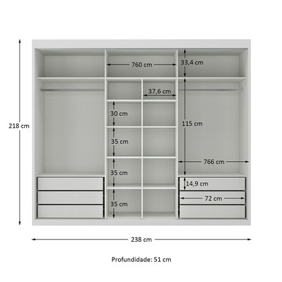 Guarda-Roupa Casal Senna 3 Portas 6 Gavetas Branco - Maxel