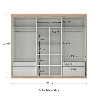 Guarda-Roupa Casal Senna 3 Portas 6 Gavetas Capuccino/Terracota  - Maxel