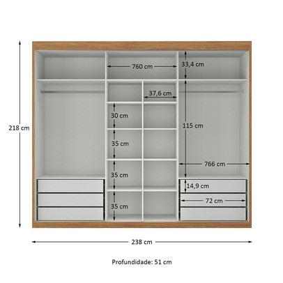 Guarda-Roupa Casal Senna 3 Portas 6 Gavetas Cinamomo/Off White - Maxel