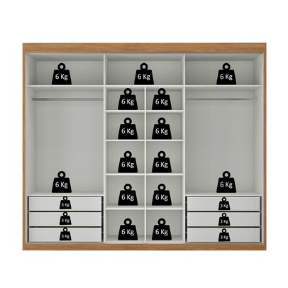 Guarda-Roupa Casal Senna 3 Portas 6 Gavetas Cinamomo/Off White - Maxel