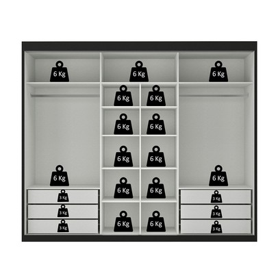 Guarda-Roupa Casal Senna 3 Portas 6 Gavetas Preto - Maxel