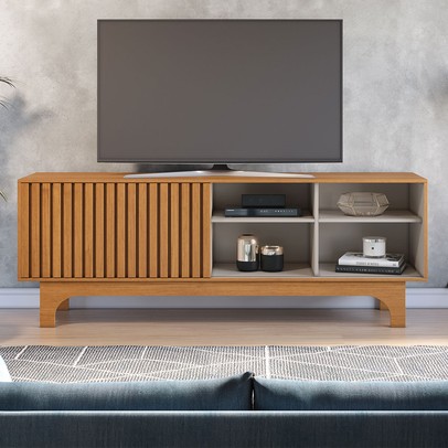 Rack para TV Até 70 Polegadas Sereno Candian 1 Porta Cinamomo/Off White - Jcm Móveis