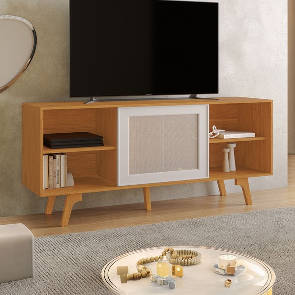 Rack para TV Até 56 Polegadas Garra Candian 1 Porta Cinamomo/Off White - Jcm Móveis
