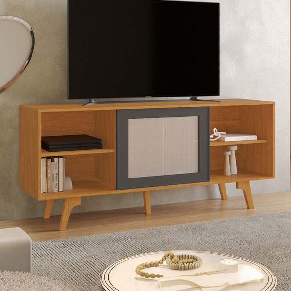 Rack para TV Até 56 Polegadas Garra Candian 1 Porta Cinamomo/Grafite - Jcm Móveis