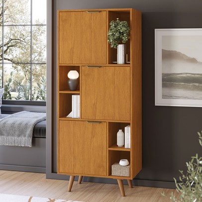 Estante para Livros Office Aliança Candian 3 Portas Cinamomo - Jcm Móveis