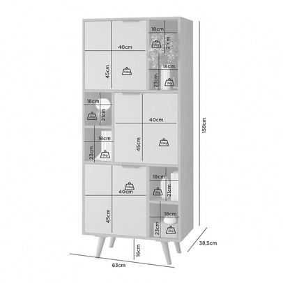 Estante para Livros Office Aliança Candian 3 Portas Cinamomo/Off White - Jcm Móveis