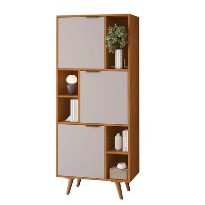 Estante para Livros Office Aliança Candian 3 Portas Cinamomo/Off White - Jcm Móveis
