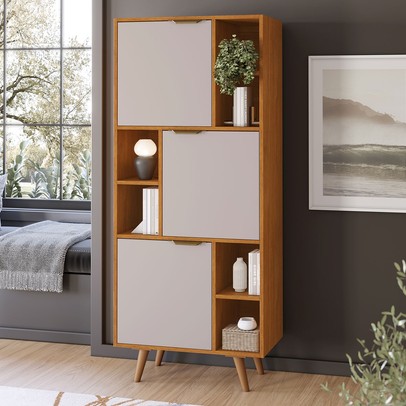 Estante para Livros Office Aliança Candian 3 Portas Cinamomo/Off White - Jcm Móveis