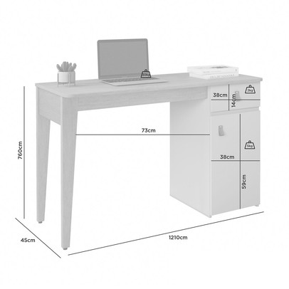 Mesa Escrivaninha Helo Candian 1 Porta 1 Gaveta Café/Off White - Jcm Móveis