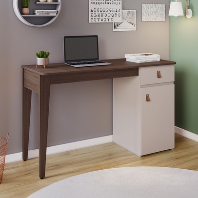 Mesa Escrivaninha Helo Candian 1 Porta 1 Gaveta Café/Off White - Jcm Móveis