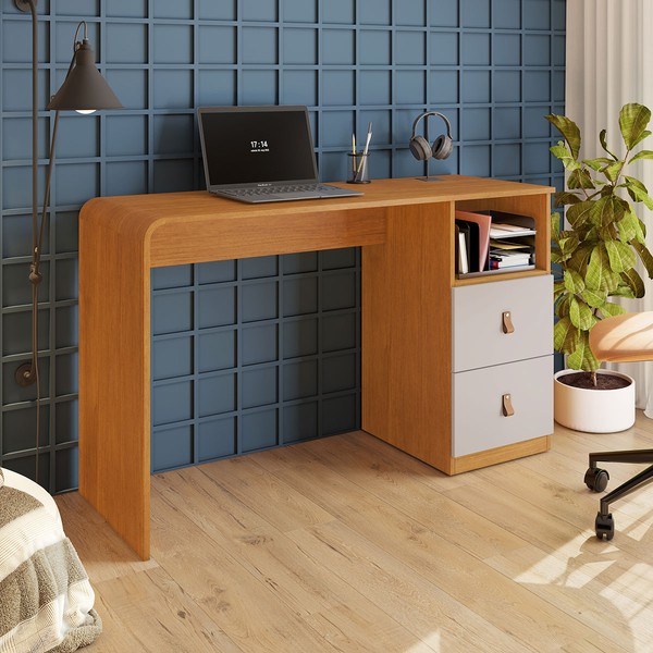 Mesa Escrivaninha  Alice Candian 2 Gavetas Cinamomo/Off White - Jcm Móveis