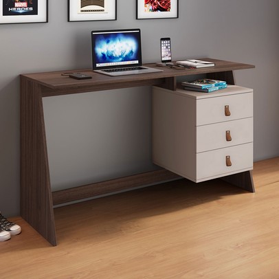 Mesa Escrivaninha Gaby Candian 3 Gavetas Café/Off White - Jcm Móveis