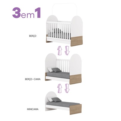 Berço Magia 3 em 1 Branco/Jequitibá Hp - Henn