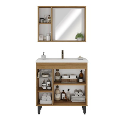 Armário de Banheiro Patina 3 Portas 1 Gaveta com Cuba Mel - Ozini Móveis