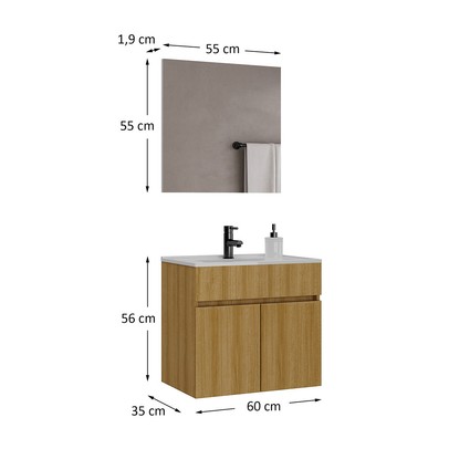 Armário de Banheiro Meca 2 Portas com Cuba Lamina Mel - Ozini Móveis