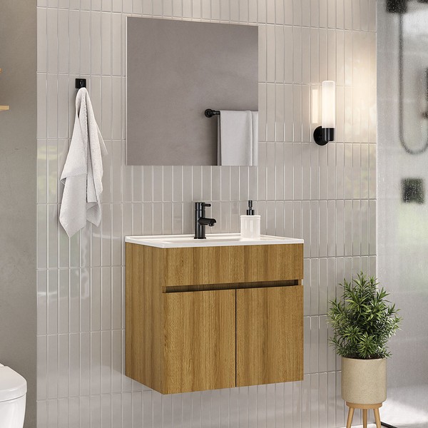 Armário de Banheiro Meca 2 Portas com Cuba Lamina Mel - Ozini Móveis