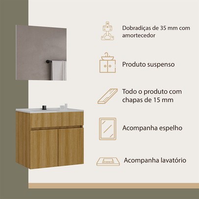 Armário de Banheiro Meca 2 Portas com Cuba Lamina Mel - Ozini Móveis