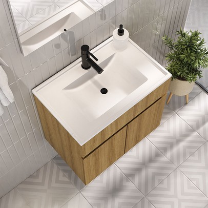 Armário de Banheiro Meca 2 Portas com Cuba Lamina Mel - Ozini Móveis