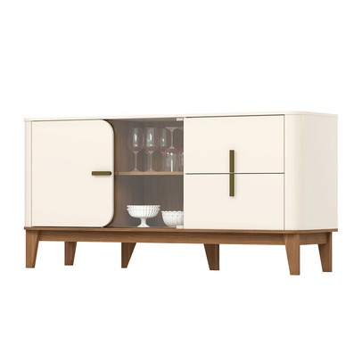 Balcão Buffet Rael 2 Portas 2 Gavetas com Vidro Off White/Nature - Henn