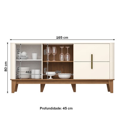 Balcão Buffet Rael 2 Portas 2 Gavetas com Vidro Off White/Nature - Henn