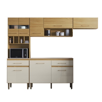 Cozinha Completa Santiago 8 Portas 2 Gavetas com Vidro Ipê/Cristalo/Petra - Decibal