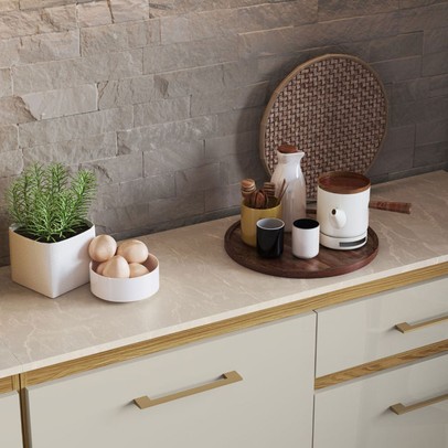 Cozinha Completa Santiago 8 Portas 2 Gavetas com Vidro Ipê/Cristalo/Petra - Decibal