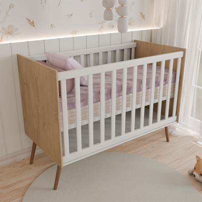 Berço Mini Cama Delicadeza Freijó/Branco - Panorama Móveis