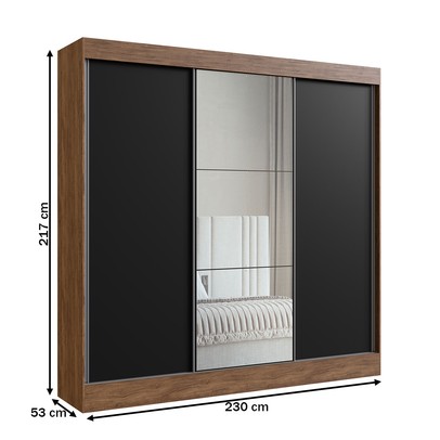 Guarda-Roupa Casal Michigan 3 Portas 4 Gavetas 100% Mdf com Espelho Castanho/Preto - Doripel Móveis