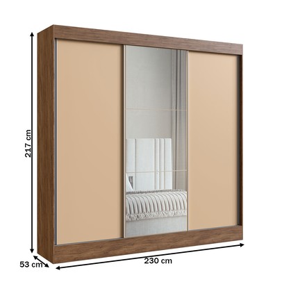 Guarda-Roupa Casal Michigan 3 Portas 4 Gavetas 100% Mdf com Espelho Castanho/Nude - Doripel Móveis