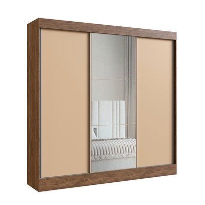Guarda-Roupa Casal Michigan 3 Portas 4 Gavetas 100% Mdf com Espelho Castanho/Nude - Doripel Móveis