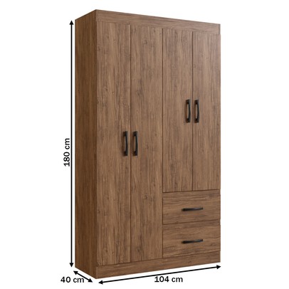 Guarda-Roupa Solteiro Dallas 4 Portas 2 Gavetas Castanho - Doripel Móveis