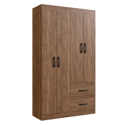 Guarda-Roupa Solteiro Dallas 4 Portas 2 Gavetas Castanho - Doripel Móveis