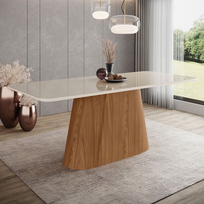 Mesa de Madeira Olívia 200 Cm com Vidro Nature/Off White - Henn