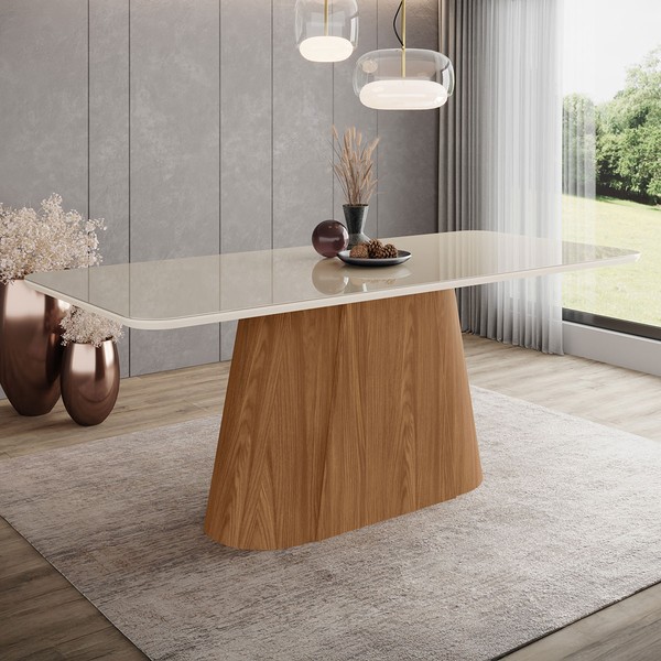 Mesa de Madeira Olívia 200 Cm com Vidro Nature/Off White - Henn