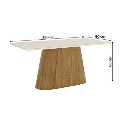 Mesa de Madeira Olívia180 Cm com Vidro Nature/Off White - Henn