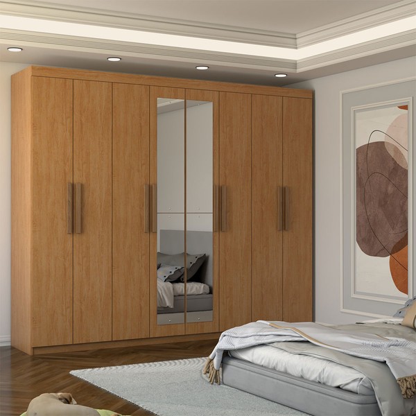 Guarda-Roupa Casal Nirvana Plus 8 Portas 4 gavetas com Espelho Cinamomo - Panorama Móveis
